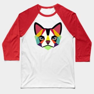 Geometric Cat Face Big Ears Baseball T-Shirt